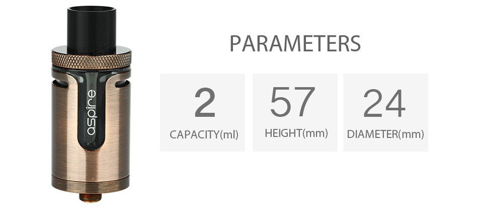 Aspire Cleito EXO Tank 2ml/3.5ml PARAMETERS 25724 CAPACITY ml  HEIGHT mm  DIAMETER mm