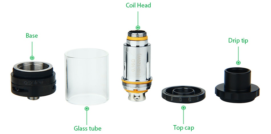 Aspire Cleito 120 Tank 4ml/2ml Coil head Base Glass tube Top cap