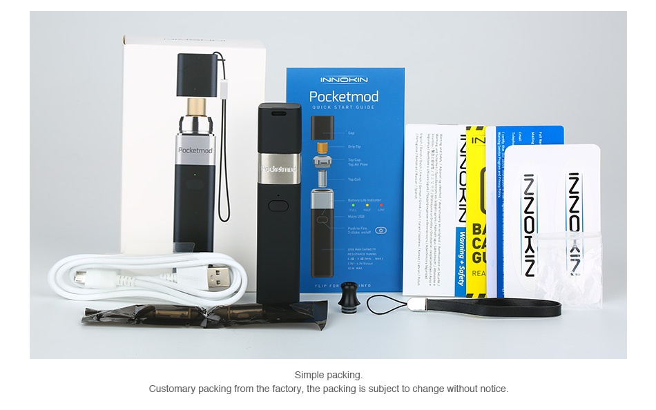 Innokin Pocketmod Starter Kit 2000mAh Pocketmod B REA Simple packing Customary packing from the factory  the packing is subject to change without notice