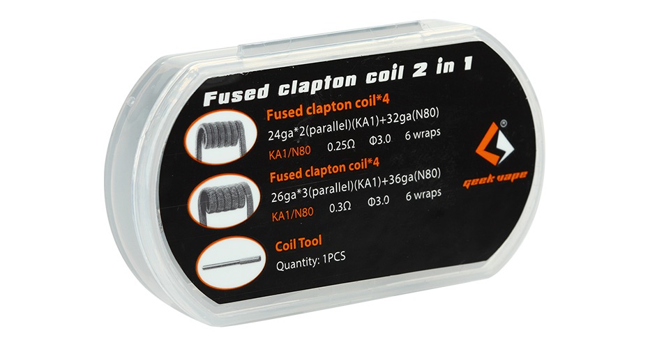 GeekVape Fused Clapton Coil 2 In 1 8pcs Fused clapton coil 2 in I Fused clapton coil 4 24ga 2 parallel  KA1   329 KA1 N800 2593 06waps 4 26ga  parallel  KA1  36ga N80 KA1 80 30 03 0 6 wraps coil ol