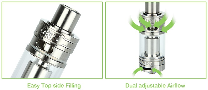 OBS ACE Tank Atomizer with RBA Head - 4.5ml, Steel Easy Top side Filling Dual adiustable Airflow