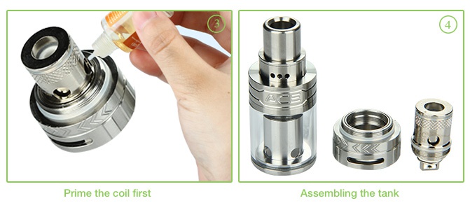 OBS ACE Tank Atomizer with RBA Head - 4.5ml, Steel Prime the coil first Assembling the tank
