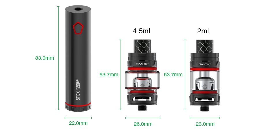 SMOK Stick Prince Baby Starter Kit 2000mAh 4 5m 2m 83 0mm SMOK 53 7mm 53 7mm 220mm 26 0mm 23 0mm