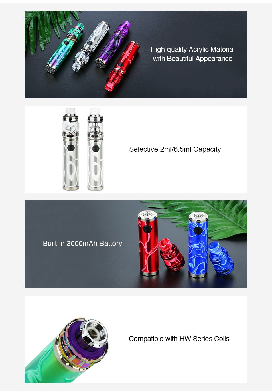 Eleaf iJust 3 Starter Kit New Color Version 3000mAh High quality Acrylic Material with Beautiful Appearance Selective 2m 6 5ml Capacity Built in 3000mAh Battery Compatible with Hw series coils
