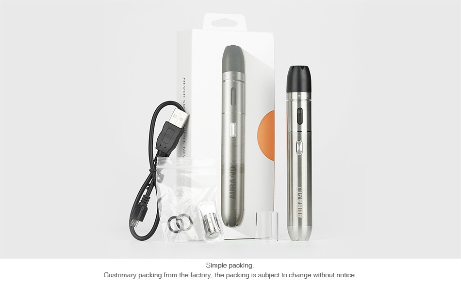 VapeOnly Aura AIO Starter Kit 2000mAh mple packing Customary packi m the factory  the packing is subject to change without notice