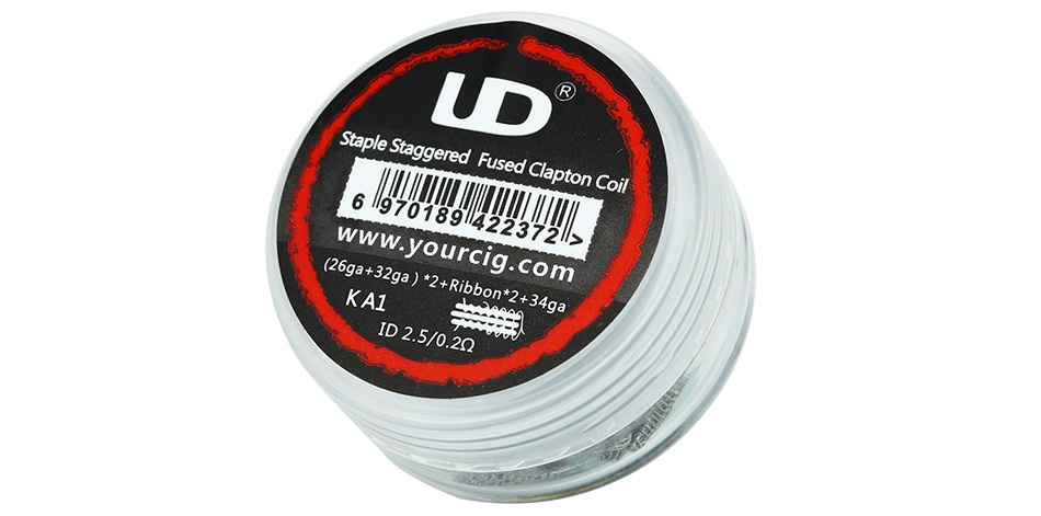 UD Staple Staggered Fused Clapton KA1 Coil 10pcs Coil 6 www yourcig com  26ga 329a  2  Ribbon 2 34g ID25 0 29