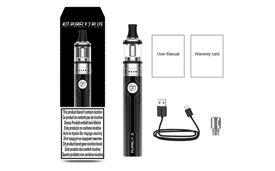 [With Warnings] Fumytech Purely 2 Plus Starter Kit 1600mAh KIT PURFIY2 PI US User Manual Warrenty card This product doesn t contain nicotine Ce produit e confient pas de nicotine Deses Produkt enthalt kein niko Este producto no contene nicotina Abra mmm Dit product berat geen nicotine berat