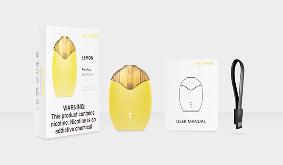 [With Warnings] ALD AMAZE Lemon Pod Starter Kit 520mAh LEMON 880 WARNING product contains nicotine  Nicotine is an USER MANUA addictive chemical