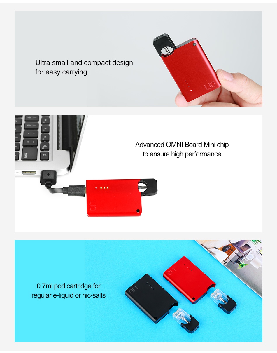 LIO Device Starter Kit 400mAh Ultra small and compact design for easy carrying Advanced OMNI Board Mini chip to ensure high performance 0 7ml pod cartridge for regular e liquid or nic salts