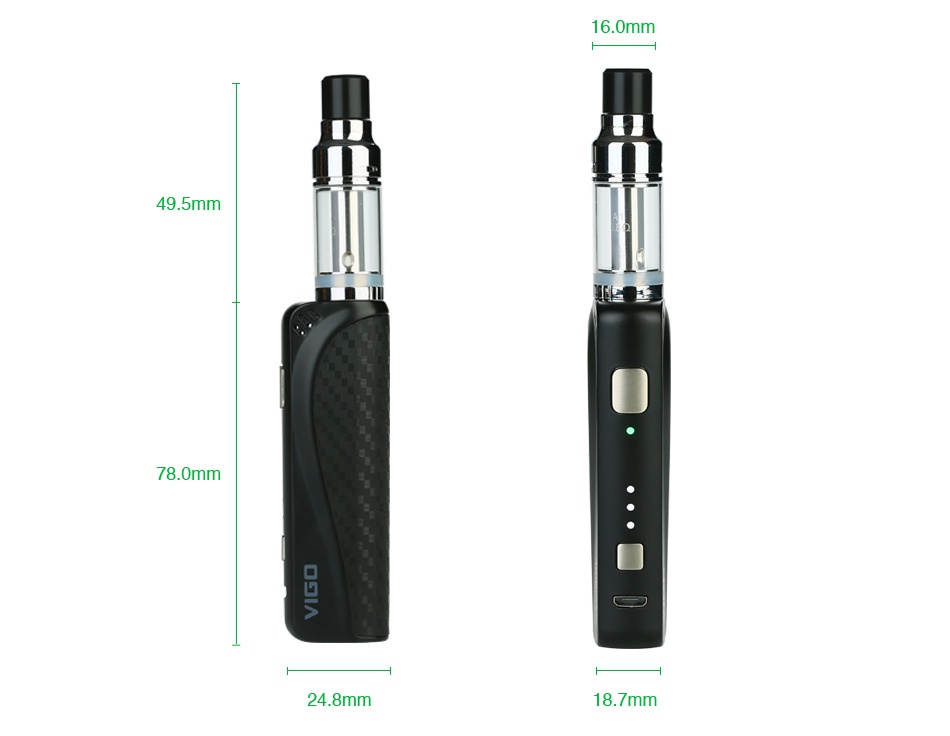 VapeOnly Vigo Starter Kit 900mAh Omm 49 5mm 8 0mm 24 8mm 8 7mm