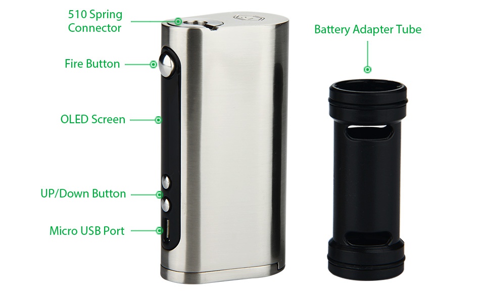 [US Only] Vape Forward Vaporflask Stout 100W TC Box MOD 510 Spring Connector Battery Adapter Tube re button OLED Screen UP Down Button Micro usb port