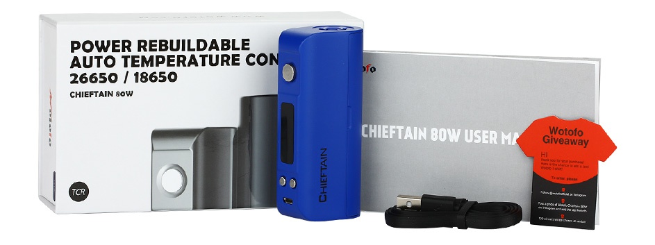 WOTOFO Chieftain 80W TC BOX MOD POWER REBUILDABLE AUTO TEMPERATURE CON 26650 18650 CHIEFTAIN 8oW CHIEFTAIN BOW USERM