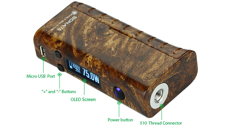 SMY SDNA 75W TC MOD Micro usB port nd   butt OLED Screen ower button 510 Thread connector