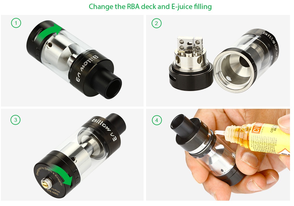 Ehpro Billow V3 Plus RTA Atomizer 5.4ml Change the rba deck and e juice fillin