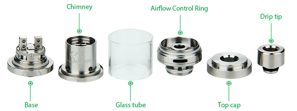 WOTOFO Sapor RTA 25 Atomizer 3.5ml Ime Airflow Control Ring Ip tip lass tube T