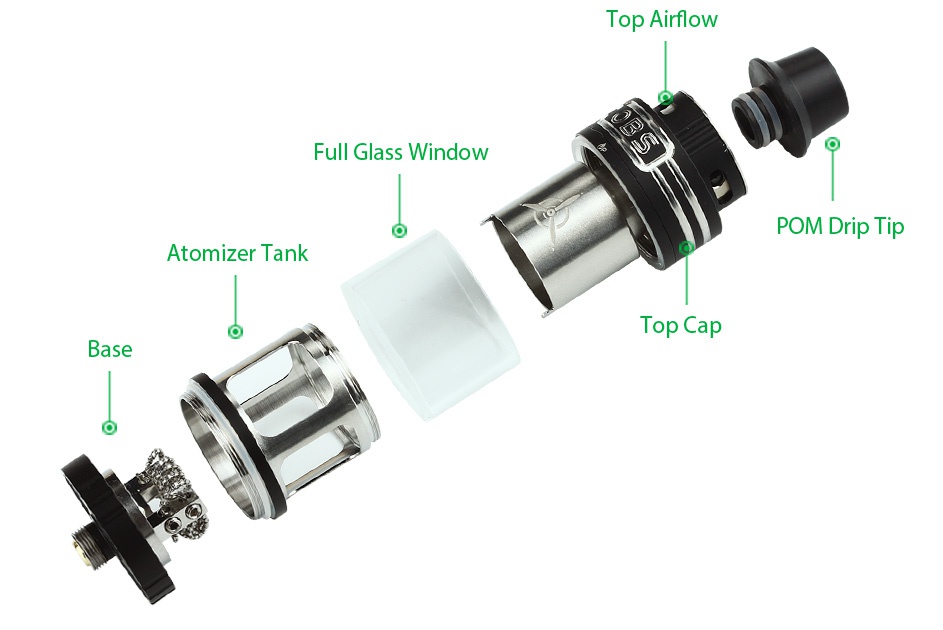 OBS Engine Mini RTA Tank 3.5ml Top hirfl Full glass Windo POM Drip Tip Atomizer tank Top Cap B