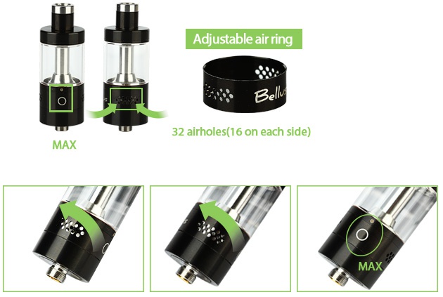 UD Bellus RTA Tank Atomizer 5ml Adjustable air ring 32 airholes 16 on each side MAX MAX