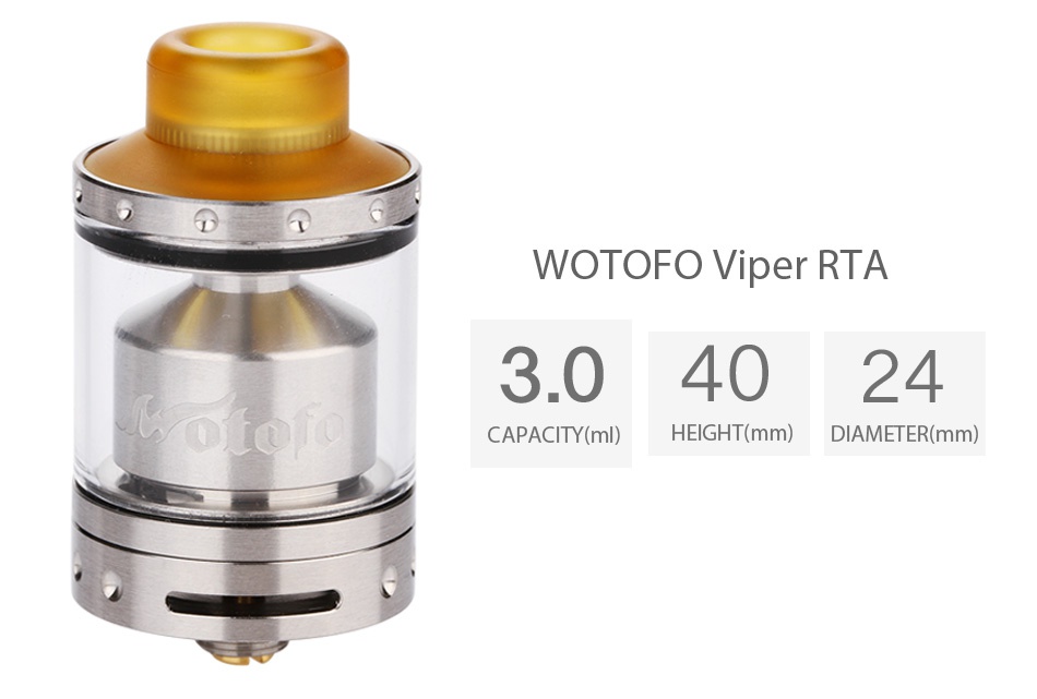 WOTOFO Viper RTA 3ml WOTOFO VIper RTA 3 04024 CAPACITY ml  HEIGHT mm  DIAMETER mm