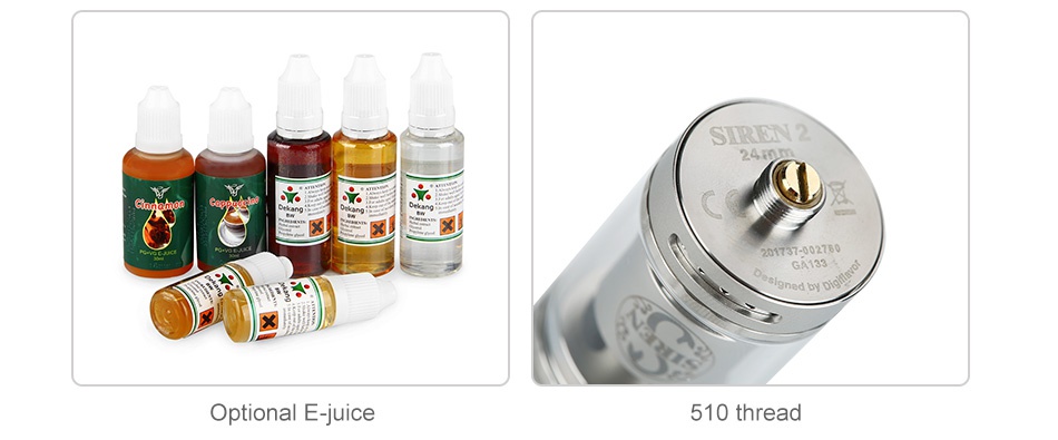 Digiflavor Siren 2 GTA MTL Atomizer 2ml/4.5ml Optional E juice 510 thread