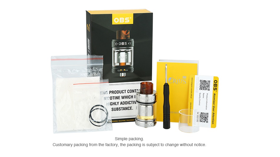 OBS Crius 2 RTA 3.5ml RODUCT CO NICOTINE WHICH I SUBSTANCE ustomary packing from the factory  the packing is subject to change without notice