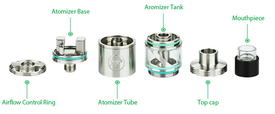 WISMEC Cylin RTA Atomizer Kit 3.5ml Aromizer tank Atomizer base Mouthpiece Airflow Control Ring Atomizer tube T p cap