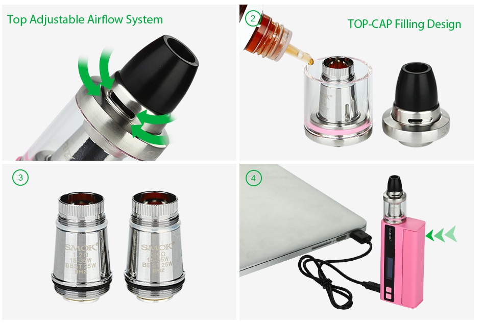 SMOK Quantum Brit Mini 80W TC Start Kit Top Adjustable Airflow System TOP CAP Filling Design
