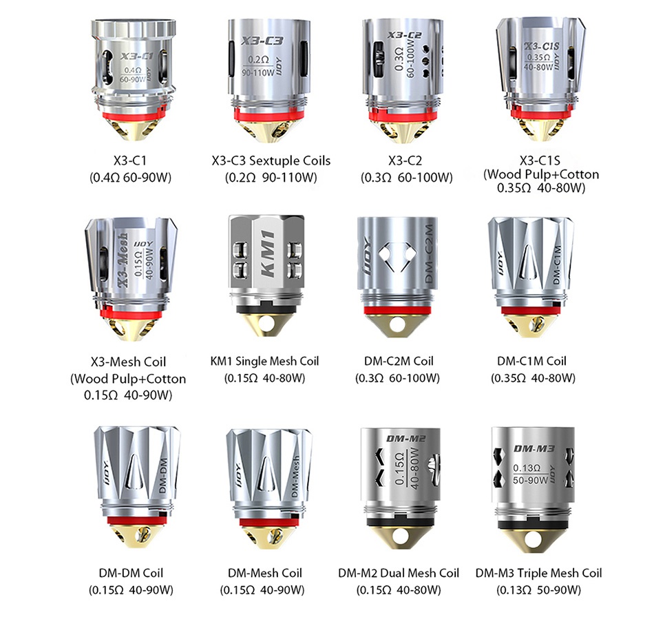 IJOY Katana/Diamond/Captain X3 Replacement Coil 3pcs X3  CIS 029 9010w X3 C1 X3 C3 Sextuple coils X3 C2 X3 C1S  0 4960 90W   0 2990 110W  0 30 60 100W  Wood Pulp Cotton 035940 80W     X3 Mesh Coil KM1 Single Mesh Coil DM C2M Coil DM CIM Co  Wood Pulp Cotton 0 15940 80W  0 3960 100W  0 35940 80W 0 15940 90W  DM DM Coil DM Mesh Coil DM M2 Dual Mesh Coil DM M3 Triple Mesh Coil  0 15940 90W  0 15940 90W   0 1594080W   0 13950 90W