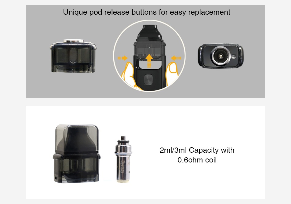 Aspire Breeze 2 Pod 2ml/3ml Unique pod release buttons for easy replacement 2ml 3ml Capacity with 0  bohm coi