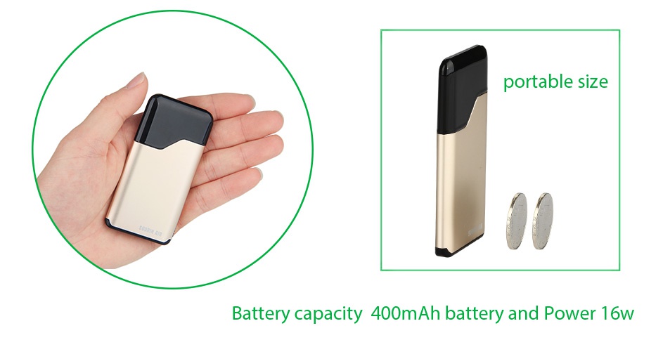 Suorin Air Starter Kit 400mAh portable size Battery capacity 400mAh battery and Power 16w
