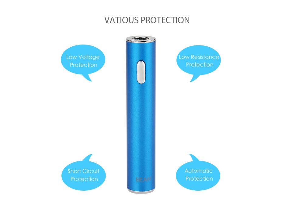 VapeOnly BEAM MOD 650mAh VATIOUS PROTECTION LoW Voltage LoW Resistance Protectio Protection Short circuit Automati Protection Protection