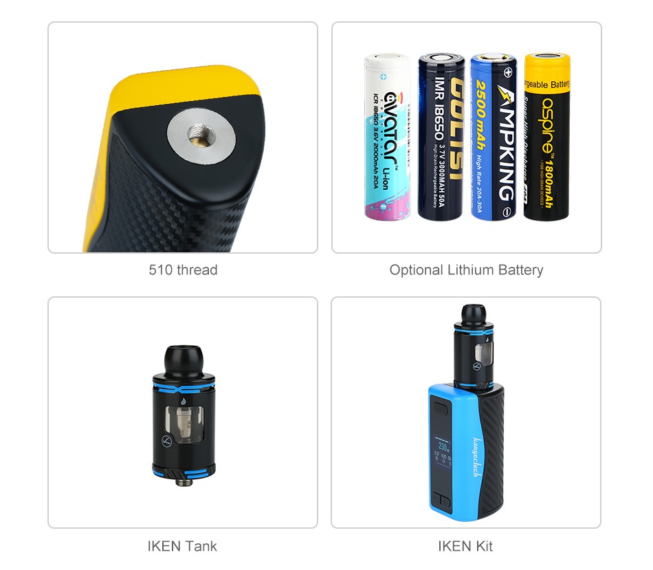 Kangertech IKEN 230W TC Box MOD 5100mAh     510 thread Optional Lithium Battery IKEN Tank KEN KI