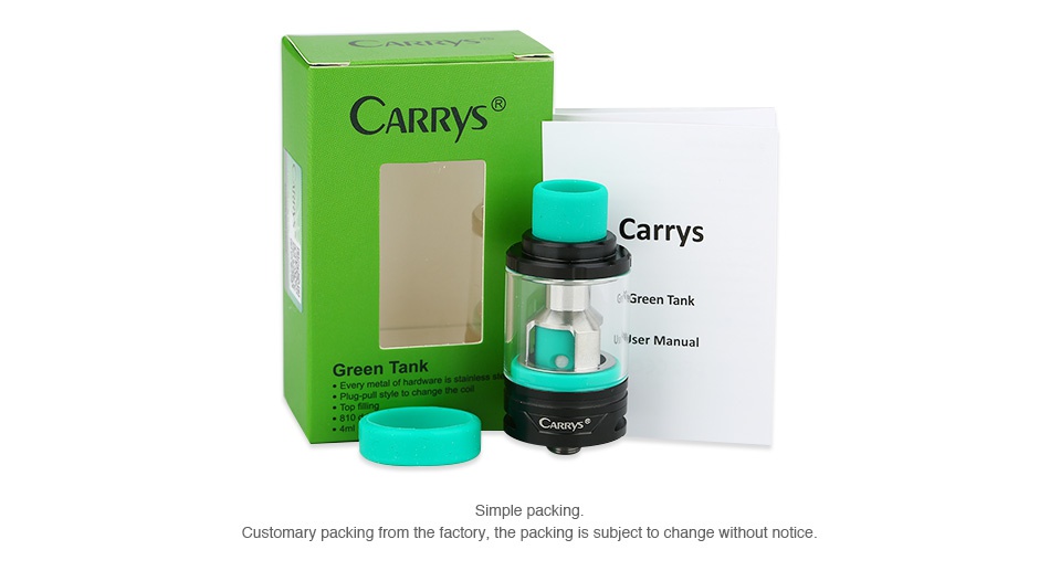 CARRYS Green Subohm Tank 4ml C ARRiS Ca Green la Simple packing Customary packing from the factory  the packing is subject to change without notice