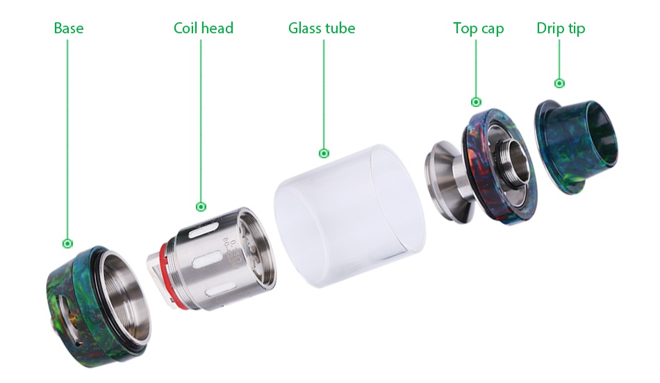 CARRYS T8-R Resin Tank 5ml Coil head Glass tube ob cap Drip tip