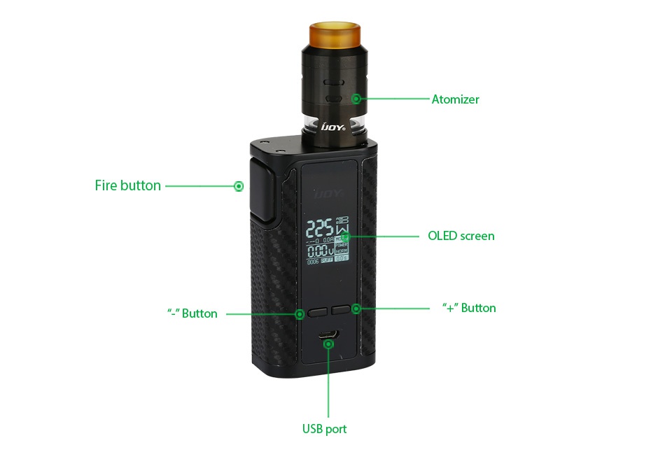 IJOY Captain PD1865 225W with RDTA 5S TC Kit 225  OLED scree   Butt USB port