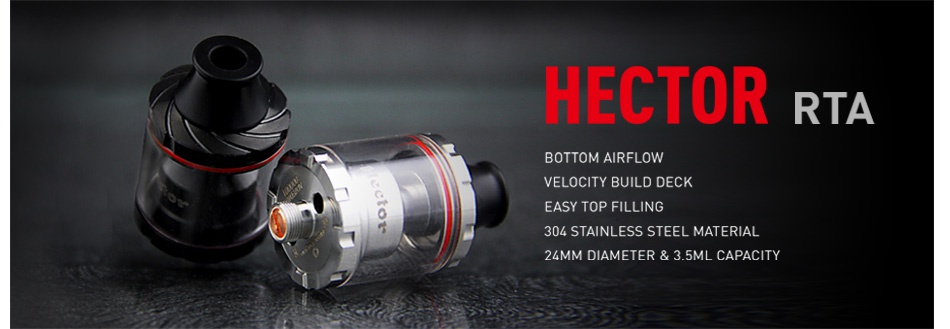 Arctic Dolphin Hector RTA HECTOR RTA BOTTOM AIRFLOW VELOCITY BUILD DECK EASY TOP FILLING 304 STAINLESS STEEL MATERIAL 24MM diaMETER  3 5ML CAPACITY