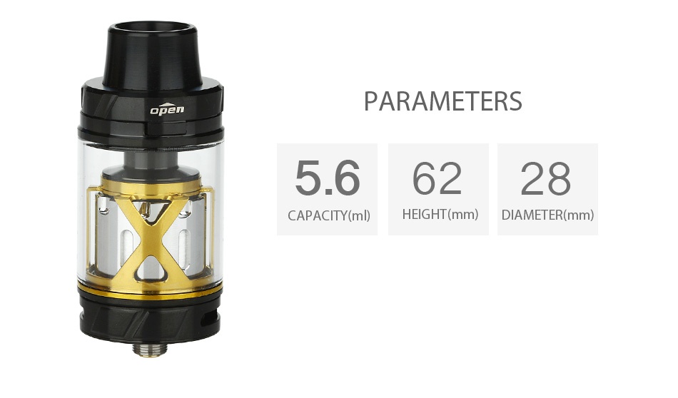 IJOY MAXO V12 Subohm/RTA Supreme Kit 5.6ml opelu PARAMETERS 5 66228 CAPACITY m HEIGHT mm  DIAMETER mm