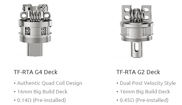 SMOK TF-RTA Tank 4.5ml TF RTA G4 Deck TF RTA G2 Deck Authentic Quad Coil Design Dual Post Velocity Style 1 6mm BIg 0  14Q Pre installed  0 45Q Pre installed