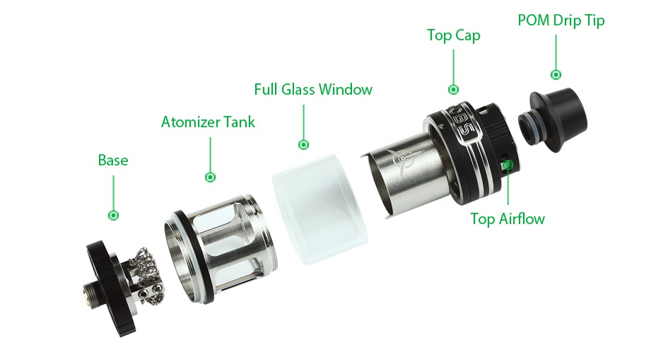 OBS Engine RTA Tank 5.2ml POM Drip Ti p Top Ca Full glass wind Atomizer Tank Base Top Airflow