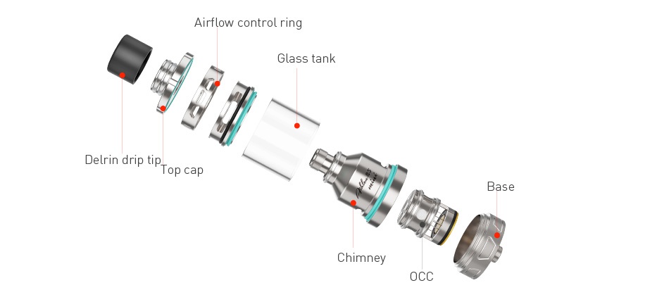 UD Athlon 25 Mini Subohm Tank 2ml Airflow control rin delrin drip tpop cap Chimney OCC