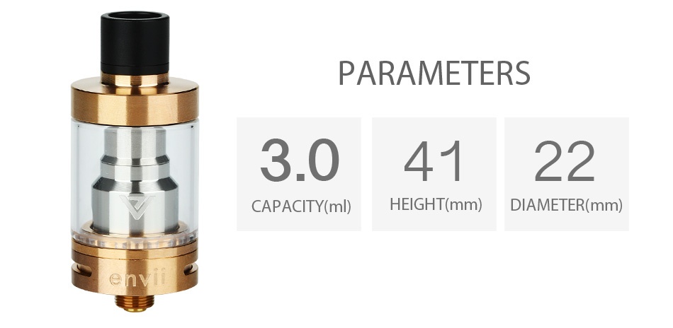 Envii Artisan RTA 3ml PARAMETERS 3 04122 CAPACITY ml  HEIGHT mm  DIAMETER mi