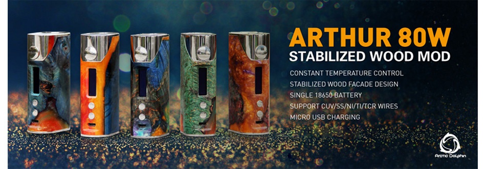 Arctic Dolphin Arthur 80W Stabilized Wood MOD + GeekVape Illusion Mini Tank ARTHUR 8OW STABILIZED WOOD MOD CONSTANT TEMPERATURE CONTROL STABILIZED WOOD FACADE DESIGN 8650B SUPPORT CUV SS NI TI TCR WIRES RO USB CHARGING