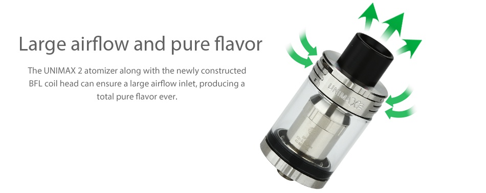 Joyetech eVic Primo 2.0 228W with UNIMAX 2 Full Kit arge airflow and pure flavor AX 2 atomizer along with the newly constructe ead can ensure a large airflow inlet  producing otal pure Flavor ever
