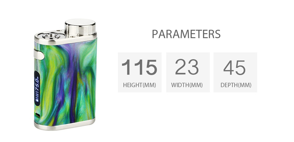 Eleaf iStick Pico 75W RESIN TC Mod PARAMETERS 1152345 HEIGHT MM  WIDTH MM  DEPTH MM