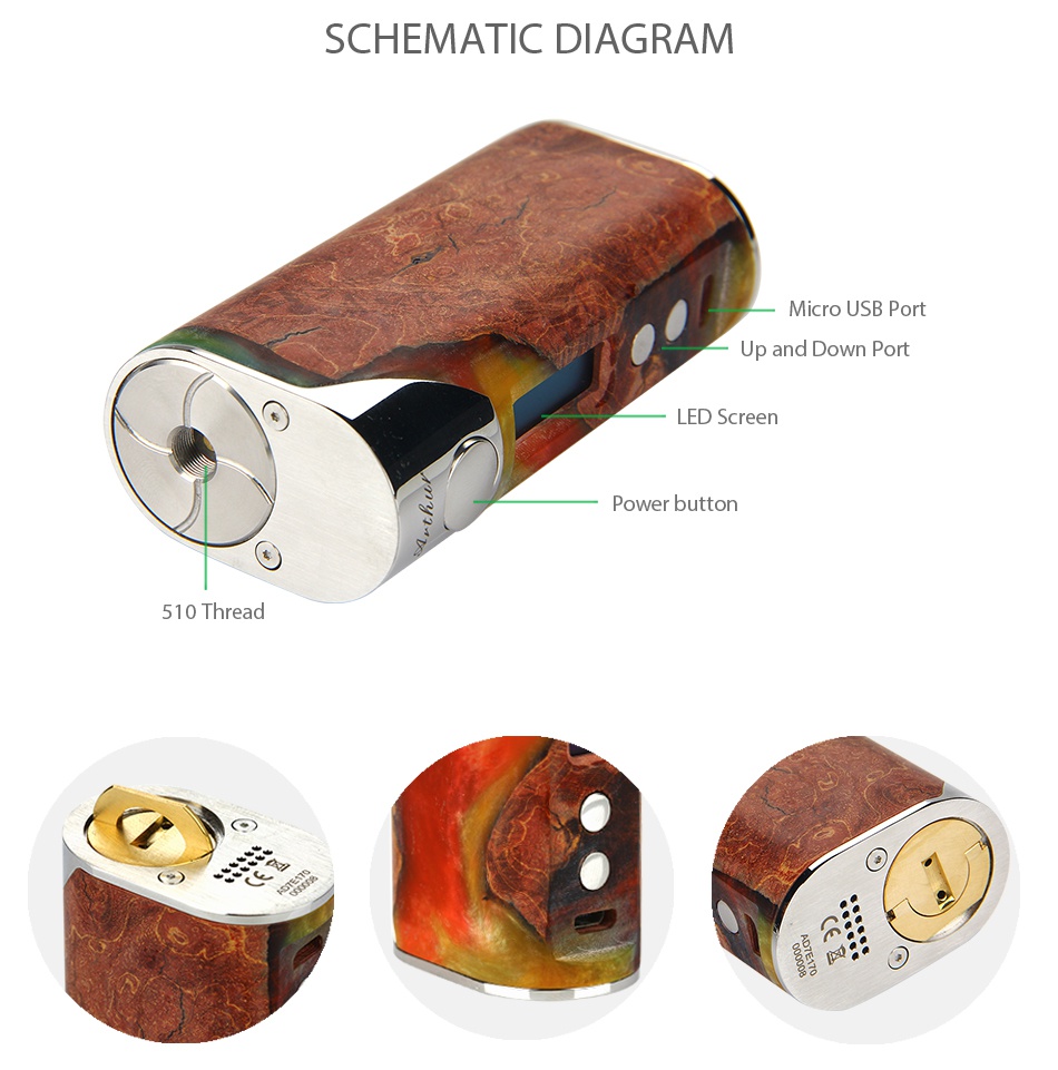 Arctic Dolphin Arthur 80W TC Stabilized Wood MOD SCHEMATIC DIAGRAM Up and down port D Screen ower button 510 Thread