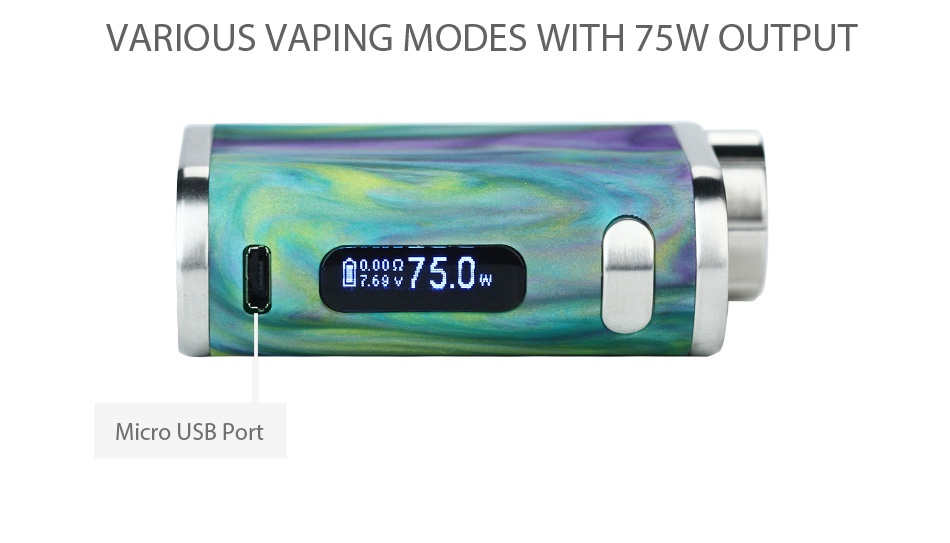 Eleaf iStick Pico 75W RESIN TC Mod VARIOUS VAPING MODES WITH 75W OUTPUT 0 00g 7 69v 750s Micro usb port