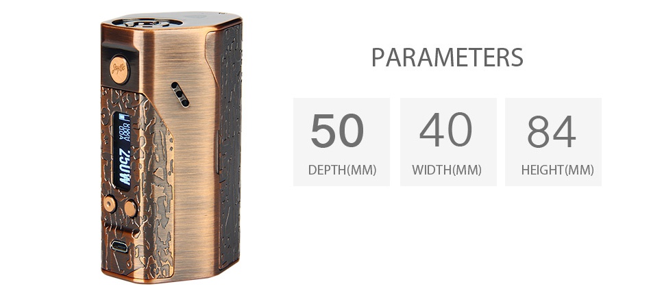 WISMEC Reuleaux DNA250 TC MOD Limited Edition PARAMETERS 504084 DEPTH MM WIDTH MM  HEIGHT  MM