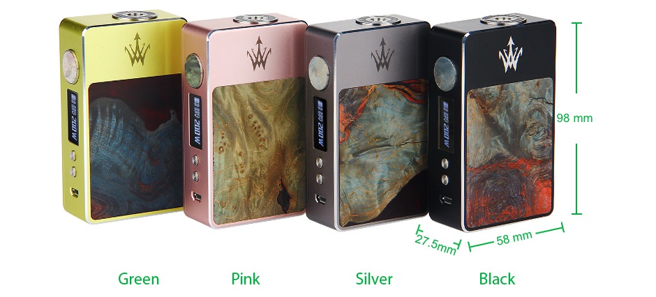 Woody Vapes Stabilized Wood X200 TC Box MOD W w w 98 mm G reen Pink Silver Black