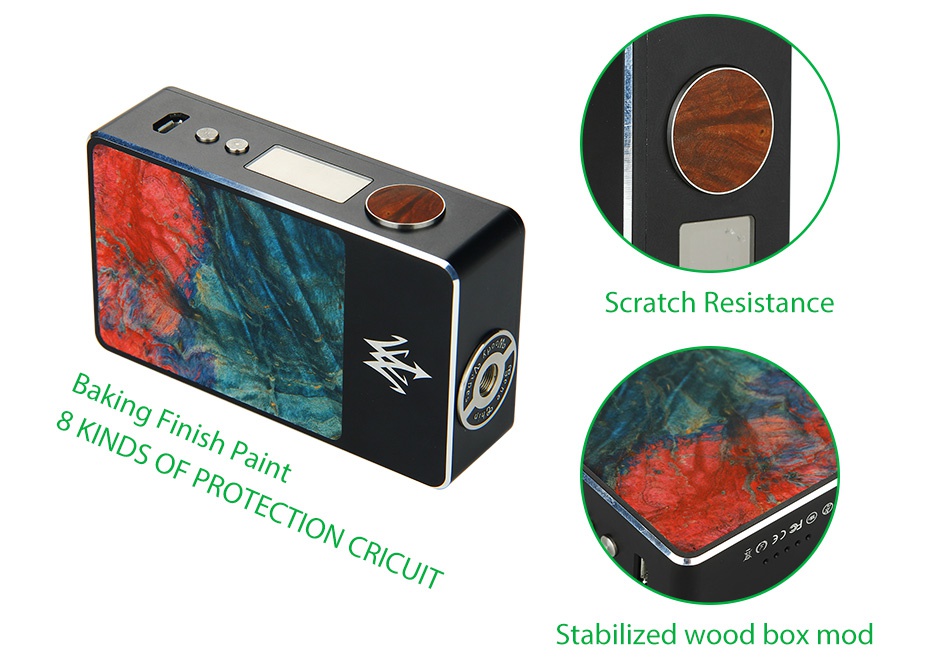 Woody Vapes Stabilized Wood X200 TC Box MOD Scratch resistance 86n NDS OF PROTECTION CRICUIT Stabilized wood box mod