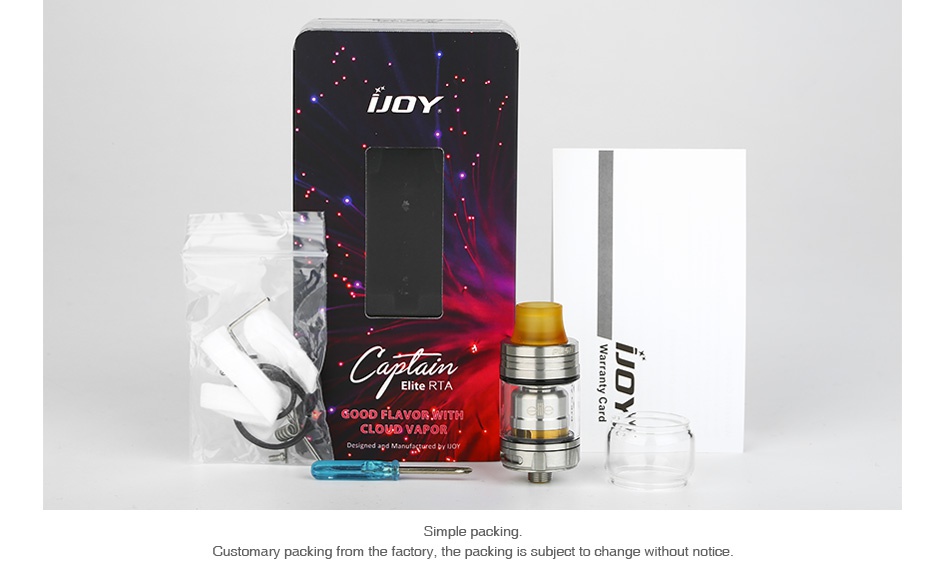 IJOY Captain Elite RTA 2ml/3ml UDY KOOD FLAVOR ITM CLOWD VAPOR Simple packing  Customary packing from the factory  the packing is subject to change without notice