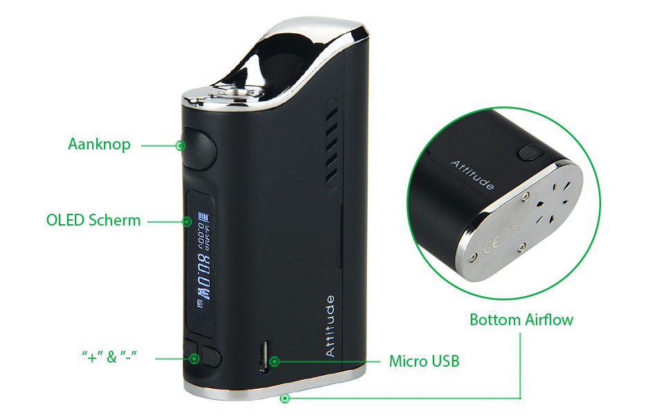 Vaporesso Attitude 80W MOD Aanknop OLED Scherr Bottom Airflow Micro usB